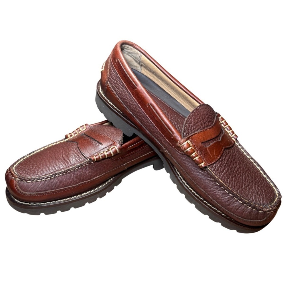 LL Bean Allagash Bison Handsewn Penny Loafers Men's 9 Brown Leather Moc Toe